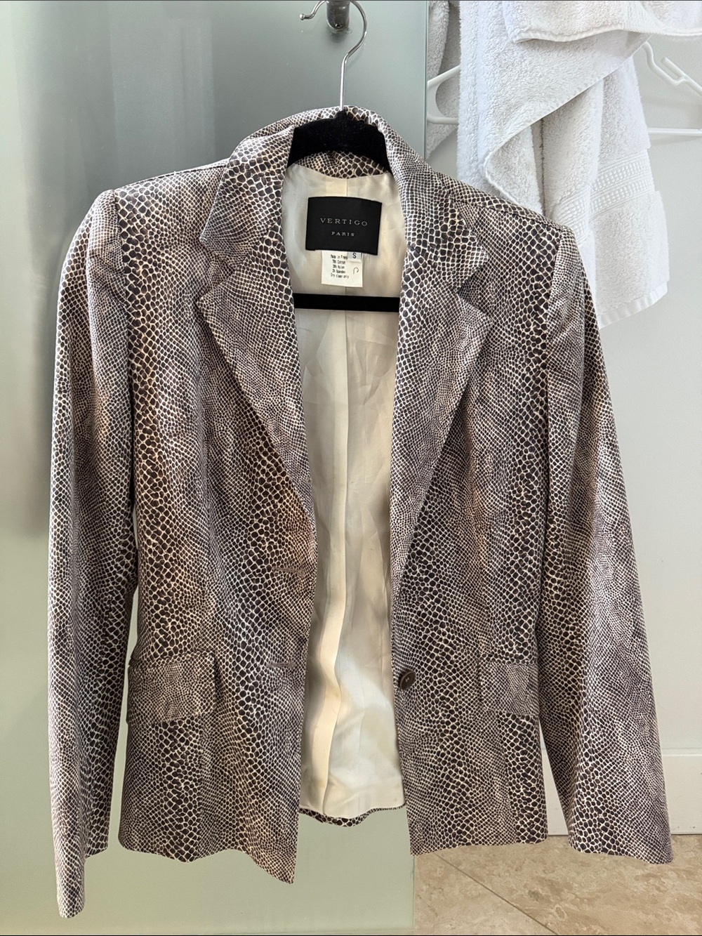 Vertigo Paris Snake-Print Blazer in Brown and Cream